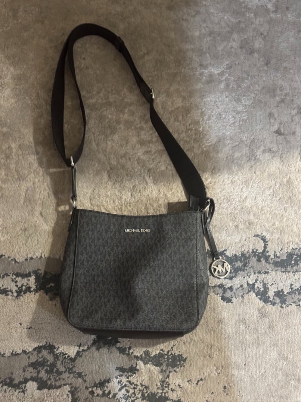 Michael Kors Charcoal Black Monogram Crossbody Bag Silver Hardware